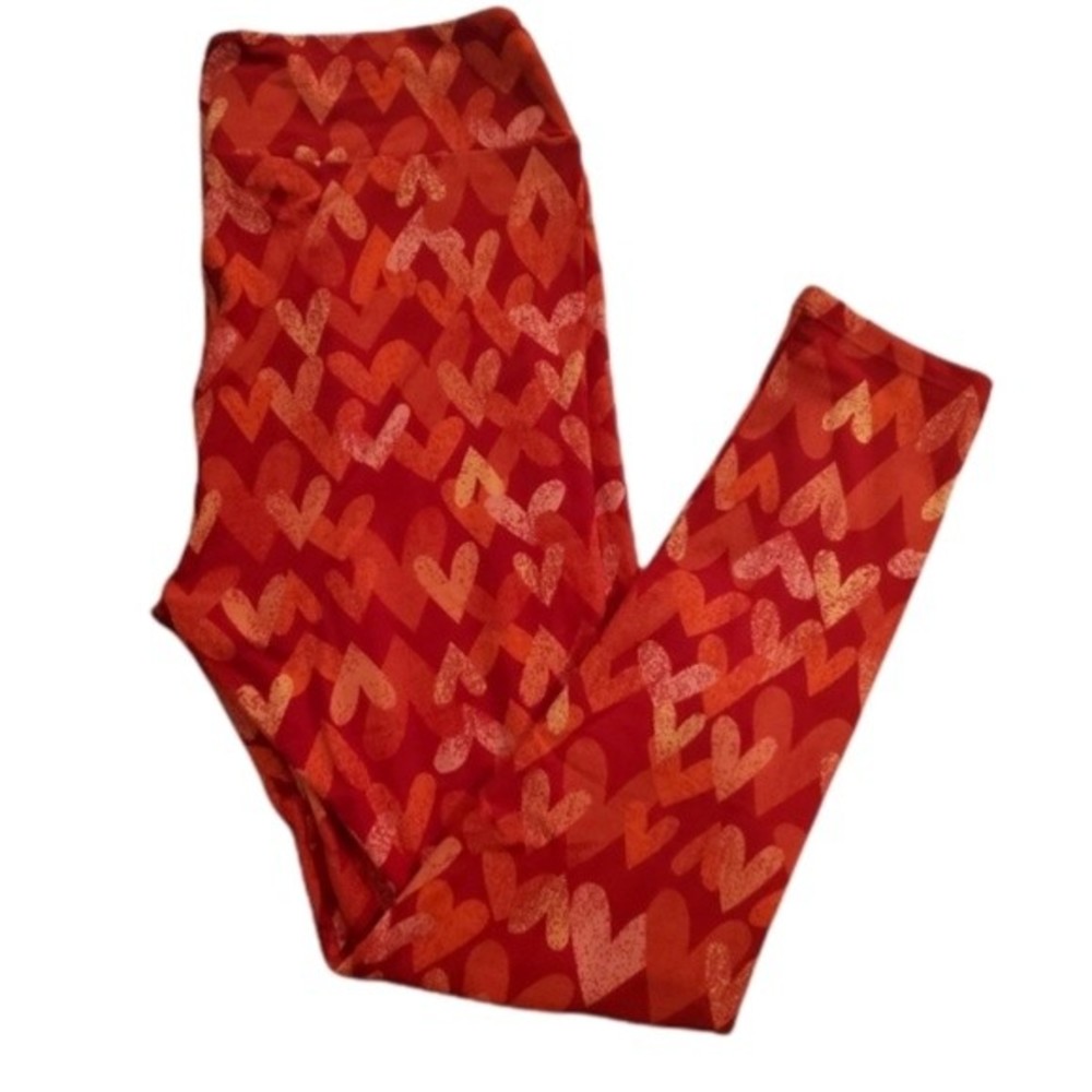 Lularoe Valentine Red & Pink Heart Leggings - Women's TC (Tall & Curvy)